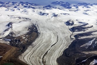 Aerial view of mountainous landscape of Spitsbergen