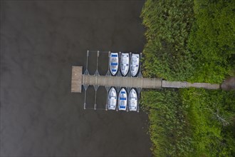 Aerial view over rowing boats