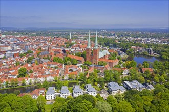 Aerial view over the Luebeck Cathedral