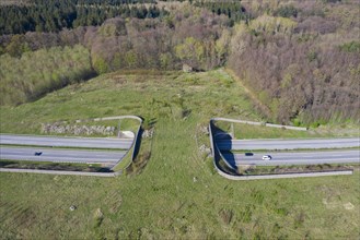 Aerial view over wildlife crossing