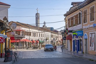 Shops and restaurants in the city centre of Shkoder