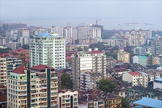 Aerial view over the city Yangon