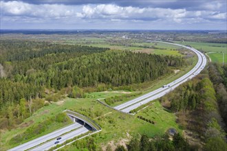 Aerial view over wildlife crossing