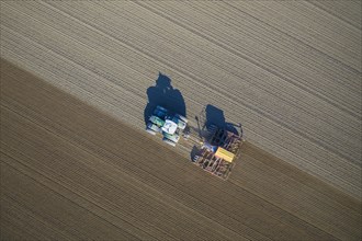 Aerial view over tractor with pneumatic seed drill