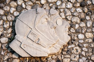 Sculpture showing the French aviators Francois Coli and Charles Nungesser who disappeared during an attempt to make the first non-stop transatlantic flight between Paris and New York at Etretat