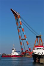 Floating crane Samson from Denmark In the harbour of Cuxhaven