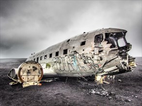Plane wreckage on the lava beach of Solheimasandur, Iceland, Europe