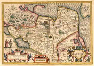 Atlas, map from 1623, Tartaria, Tatarei, large region in Central Asia, Northern Asia and parts of Eastern Europe, digitally restored reproduction from an engraving by Gerhard Mercator, born as Gheert ...