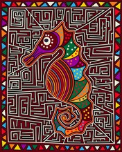 Seahorse Mola Indian style composition, vector illustration