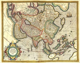 Atlas, map from 1623, Asia with India, China, Japan and Arabia, digitally restored reproduction from an engraving by Gerhard Mercator, born as Gheert Cremer, 5 March 1512, 2 December 1594, geographer ...