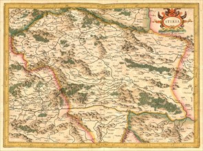 Atlas, map from 1623, Stiria, Steyr, Austria, digitally restored reproduction from an engraving by Gerhard Mercator, born Gheert Cremer, 5 March 1512, 2 December 1594, geographer and cartographer, Eur...