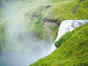 Skogafoss Waterfall, Skoga River, Landscape at Fimmvoerouhals Hiking Trail, South Iceland, Iceland, Europe