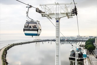 Cable car called Telecabine along Tagus River in Lisbon, the capital city of Portugal