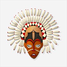Wooden tribal mask drawing, vector illustration