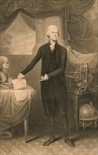 Thomas Jefferson, 1743-1826, one of the founding fathers of the United States, from 1801 to 1809 the third American president, painting by Cornelius Tiebout, Historic, digitally restored reproduction ...
