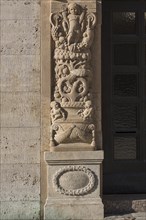 Left column of the historic entrance portal from 1910, detail, Chamber of Industry and Crafts, Nuremberg, Middle Franconia, Bavaria, Germany, Europe