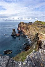 Coastal landscape, cliffs and sea, Miradouro da Ponta do Rosto, rugged coast with rock formations, Cape Ponta de Sao Lourenco, Madeira, Portugal, Europe