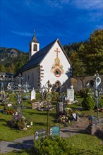 The cemetery with small chapel, Ortisei, Val Gardena, Dolomites, South Tyrol, Italy, Europe