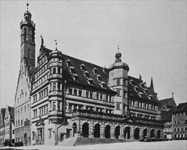 The Town Hall of Rotherburg ob der Tauber, in 1600, Germany, Historical, digitally restored reproduction from a 19th century original, Europe