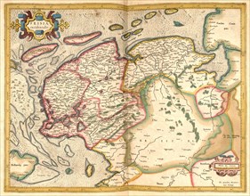 Atlas, map from 1623, Friesland and North Sea coast, Germany, digitally restored reproduction from an engraving by Gerhard Mercator, born as Gheert Cremer, 5 March 1512, 2 December 1594, geographer an...