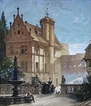 The Palais Tucherschloss in Nuremberg, Bavaria, Germany, Historic, digitally restored reproduction of a 19th century original, Europe