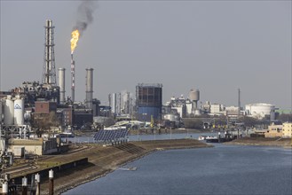 BASF plant site, exterior view with smoking chimneys, Ludwigshafen, Rhineland-Palatinate, Germany, Europe