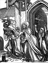 Dance of Death, also called Danse Macabre by Hans Holbein the Younger, Death and the Nun, Historical, digitally restored reproduction from a 19th century original