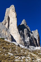 The peaks of the Three Peaks, view from the south side, Dolomites, South Tyrol, Italy, Europe