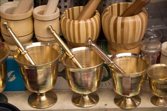 Metal mortars and pestles as a traditional kitchenware
