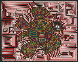 Sea turtle Mola Indian style composition, vector illustration