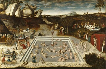 The Fountain of Youth, painting by Lucas Cranach the Elder, 4 October 1472, 16 October 1553, one of the most important German painters, graphic artists and letterpress printers of the Renaissance, His...