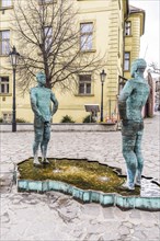 Piss is an outdoor 2004 sculpture and fountain by Czech artist David Cerny, installed outside the Franz Kafka Museum in Mala Strana, Prague, Czech Republic, Europe