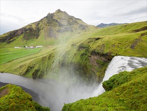 Skogafoss Waterfall, Skoga River, Landscape at Fimmvoerouhals Hiking Trail, South Iceland, Iceland, Europe