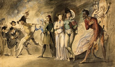 Scene from Faust by Wolfgang Goethe, Auerbachs Keller in Leipzig c. 1740, Germany, after a painting by Theodore Matthias von Holst, Historic, digitally restored reproduction of a historical original, ...