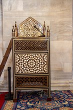 Wooden minbar, sermon pulpit of Ottoman times in mosque