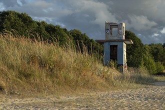 Graffiti on the ruins of a Soviet-era watchtower in the dunes on Kloogaranna beach, Harju County, Estonia, Europe