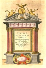 Atlas, map from 1623, Italy, intertitle in the atlas, digitally restored reproduction from an engraving by Gerhard Mercator, born as Gheert Cremer, 5 March 1512, 2 December 1594, geographer and cartog...