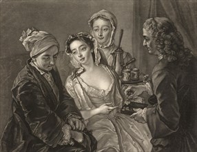 The Morning Rose, What Shall Poor Harpax Do, Paying for a Nights Lodging, Prostitute, c. 1760, France, The Morning Rose, What Shall Poor Harpax Do, Paying for a Nights Lodging, a painting by Philippe ...
