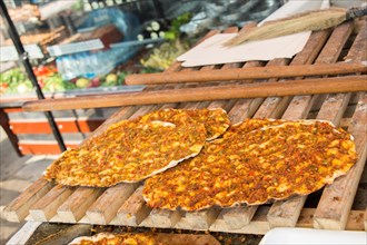 Lahmacun, Turkish pizza pancake with spicy meat filling