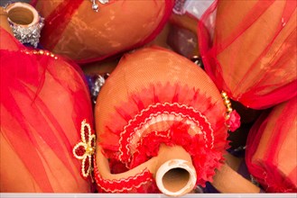 Traditional clay pottery in the market for sale in Istanbul in Turkey