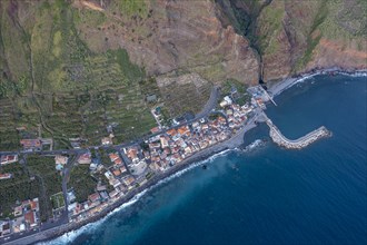 View of the village from above, aerial view, coast and houses, Paul do Mar, Madeira, Portugal, Europe