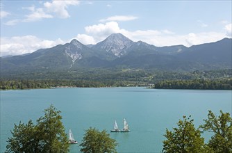 Mount Mittagskogel and Faaker See, Villach and Finkenstein municipalities, Carinthia, Austria, Europe