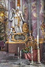 Baroque statue, Ludwig der Bayer by Roman Anton Boos, 176566, St. Marys Church in Fuerstenfeld Abbey, former Cistercian Abbey in Fuerstenfeldbruck, Bavaria, Germany, Europe