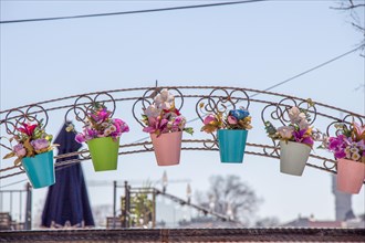 Fake flowers in flower pots for decoration