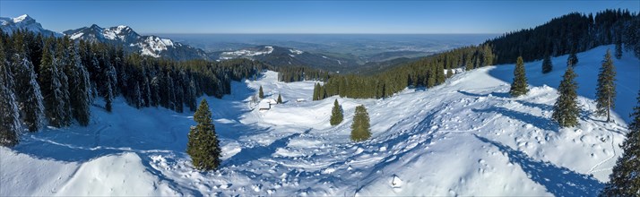 View from Lauelenegg to Bonere, aerial view, winter panorama, Fraekmuentegg, Lucerne, Switzerland, Europe