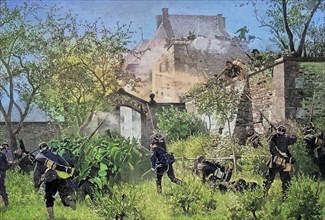 Storming of the castle Gaisberg during the Franco-Prussian War, 1870, Historical, digitally restored reproduction of an original from the 19th century, exact date unknown