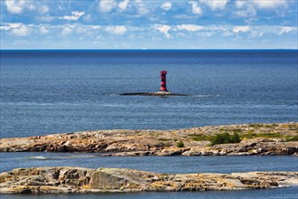 Marhaellan lighthouse in the archipelago, Mariehamn harbour entrance, Aland Islands, Gulf of Bothnia, Baltic Sea, Finland, Europe