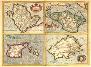Atlas, map from 1623, Anglesey Island in Wales, Isle of Wight, Garnesay Guernsey, Iarsey Jersey, digitally restored reproduction from an engraving by Gerhard Mercator, born as Gheert Cremer, 5 March 1...