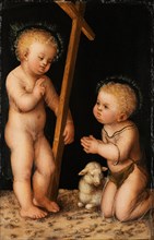 Jesus and John the Baptist as Child, painting by Lucas Cranach the Elder, 4 October 1472, 16 October 1553, one of the most important German painters, graphic artists and letterpress printers of the Re...