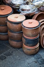 Traditional clay pottery in the market for sale in Istanbul in Turkey